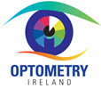 A colourful, stylized eye logo with a multicoloured circle as the iris and a curved line representing an eyelid. Below, the text reads Optometry Ireland.